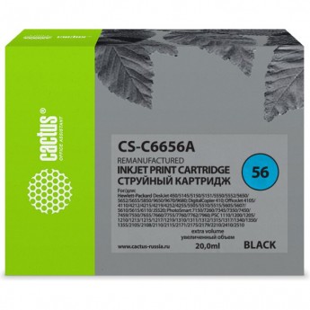 Струйный картридж CACTUS CS-C6656A (HP 56) для HP DeskJet 450, 5150, 5650, 5850, 9680; OfficeJet 4110, 4215, 5510, 5610, 6110; PhotoSmart 7260, 7350, 7450, 7660, 7760, 7960; PSC 1110, 1210, 1315, 2110, 2210, 2410, 2510, черный, 20 мл Струйный картридж CACTUS CS-C6656A (HP 56) для HP DeskJet 450, 5150, 5650, 5850, 9680; OfficeJet 4110, 4215, 5510, 5610, 6110; PhotoSmart 7260, 7350, 7450, 7660, 7760, 7960; PSC 1110, 1210, 1315, 2110, 2210, 2410, 2510, черный, 20 мл