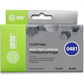 Струйный картридж CACTUS CS-EPT0481 (T0481) для принтеров Epson PM A870, D770; Epson Stylus Photo R200, R210, R220, R300, R300M, R310, R320, R330, R340, R350, RX300, RX320, RX500, RX510, RX600, RX620, RX630, RX640, черный, 14,4 мл Струйный картридж CACTUS CS-EPT0481 (T0481) для принтеров Epson PM A870, D770; Epson Stylus Photo R200, R210, R220, R300, R300M, R310, R320, R330, R340, R350, RX300, RX320, RX500, RX510, RX600, RX620, RX630, RX640, черный, 14,4 мл