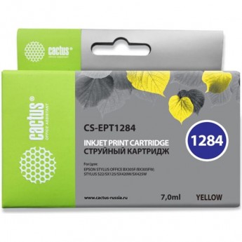 Струйный картридж CACTUS CS-EPT1284 (T1284) для Epson Stylus Office BX305; Epson Stylus S22, S125, SX125, SX130, SX230, SX235, SX235w, SX420, SX420w, SX425, SX430, SX430w, SX435, SX438, SX438w, SX440, SX445we, желтый, 7 мл