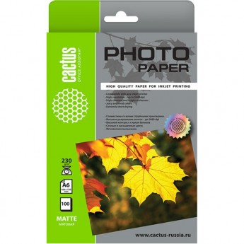 Фотобумага CACTUS CS-MA6230100, формат 10x15, 230г/м2, белая Фотобумага CACTUS CS-MA6230100, формат 10x15, 230г/м2, белая