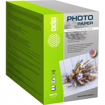 Фотобумага CACTUS CS-MA6230500, формат 10x15, 230г/м2, белая Фотобумага CACTUS CS-MA6230500, формат 10x15, 230г/м2, белая