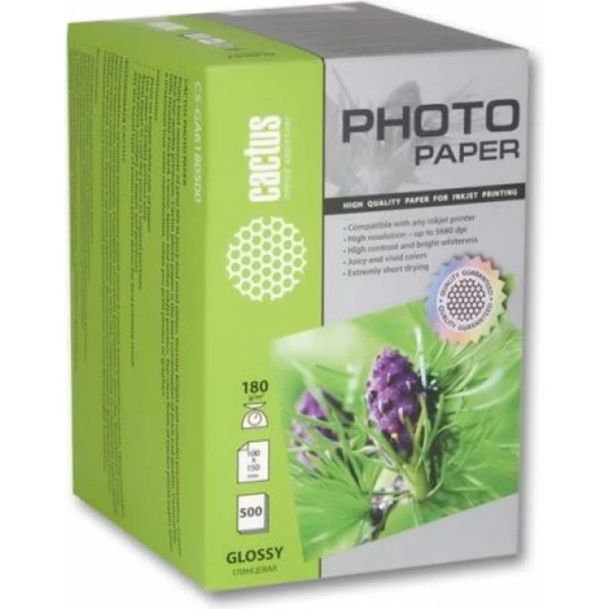 Фотобумага CACTUS , формат А6, 180г/м2, белая CS-GA6180500 Фотобумага CACTUS , формат А6, 180г/м2, белая CS-GA6180500