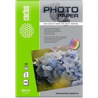 Фотобумага CACTUS CS-MA618050, формат A6, 180г/м2, белый Фотобумага CACTUS CS-MA618050, формат A6, 180г/м2, белый