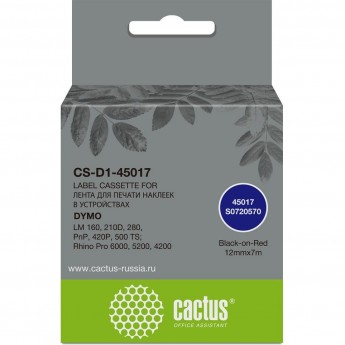Картридж ленточный CACTUS CS-D1-45017 (45017) черный/красный для Dymo LM 160, 210D, 280, PnP, 420P, 500 TS; Rhino Pro 6000, 5200, 4200