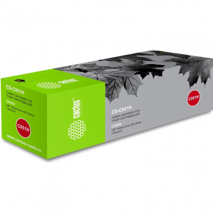 Лазерный картридж CACTUS (Cartridge 051H) для Canon LBP 162dw; MF 264dw i-Sensys, 267dw, 269dw, черный, увеличенной емкости, 4 100 стр. CS-C051H Лазерный картридж CACTUS (Cartridge 051H) для Canon LBP 162dw; MF 264dw i-Sensys, 267dw, 269dw, черный, увеличенной емкости, 4 100 стр. CS-C051H