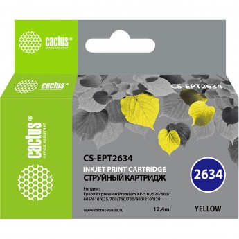 Струйный картридж CACTUS CS-EPT2634 (26XL) для принтеров Epson Expression Premium XP-600, XP-700, XP-710, XP-800, XP-820, желтый, 11,6 мл