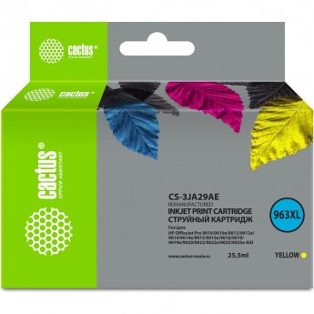 Струйный картридж CACTUS CS-3JA29AE (963XL) для HP OfficeJet Pro 9010, 9010e, 9012, 9014, 9015, 9016, 9019, желтый, 25.5 мл Струйный картридж CACTUS CS-3JA29AE (963XL) для HP OfficeJet Pro 9010, 9010e, 9012, 9014, 9015, 9016, 9019, желтый, 25.5 мл