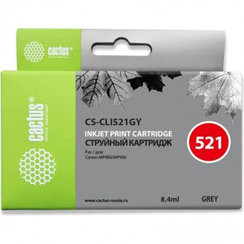 Струйный картридж CACTUS CS-CLI521GY (CLI-521GY) для Canon Pixma MP980, MP990, MX860, серый, 8,4 мл