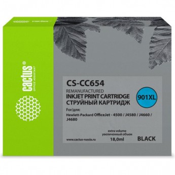Струйный картридж CACTUS CS-CC654 (HP 901XL) для HP OfficeJet 4500 series, 4500 G540a, 4500 G540g, 4500 G540n, J4524, J4535, J4580, J4624, J4660, J4680, увеличенной емкости, черный, 18 мл Струйный картридж CACTUS CS-CC654 (HP 901XL) для HP OfficeJet 4500 series, 4500 G540a, 4500 G540g, 4500 G540n, J4524, J4535, J4580, J4624, J4660, J4680, увеличенной емкости, черный, 18 мл