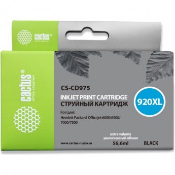 Струйный картридж CACTUS CS-CD975 (HP 920XL) для HP OfficeJet 6000 Pro, 6500, 6500a, 7000, 7500, 7500a (e910a), увеличенной емкости, черный, 56,6 мл
