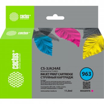Струйный картридж CACTUS CS-3JA24AE (HP 963), для HP OfficeJet 9010, 9012, 9013, 9014, 9015, 9016, 9019, 9020, 9025, пурпурный, 11 мл Струйный картридж CACTUS CS-3JA24AE (HP 963), для HP OfficeJet 9010, 9012, 9013, 9014, 9015, 9016, 9019, 9020, 9025, пурпурный, 11 мл